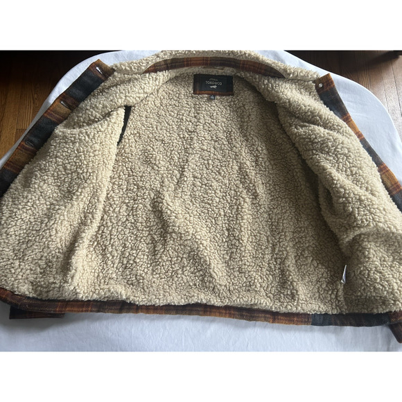 Toad & Co. Plaid Flannel Sherpa Lined Trucker Jacket Womens Size Large Orange - Picture 3 of 8